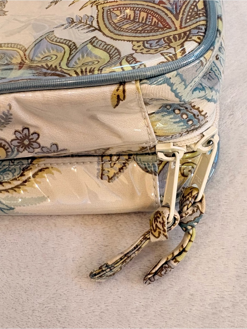 Pottery Barn Floral Tile Pattern Plastic Coated Cosmetic Case Cream Light Blue - Picture 4 of 12